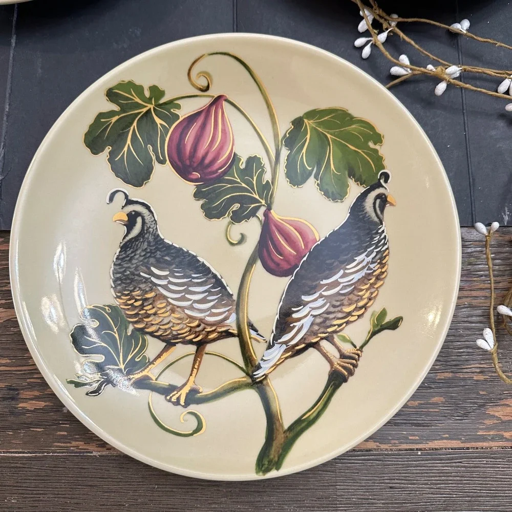 Pottery Barn Harvest Quail 3 Piece Salad Luncheon Plates 9 inch Round